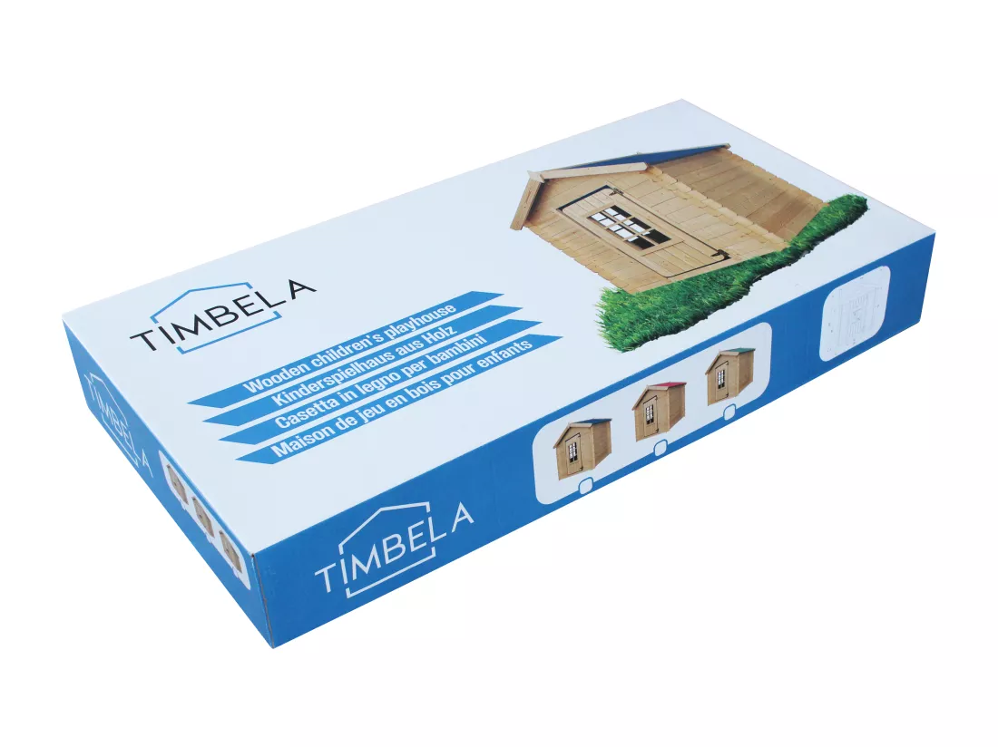 Timbela M570Z-1 Maison en bois pour enfants -Toit vert- 111x114xH121cm/0.9 m2