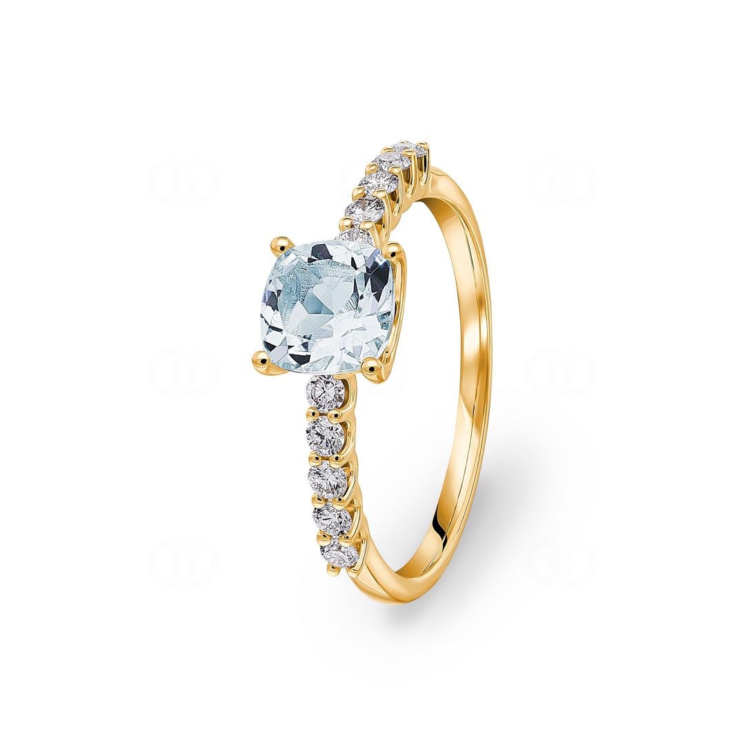 Pavé Solitärring 750/18 K Gelbgold mit Aquamarin & Diamanten 0.25 ct H/si