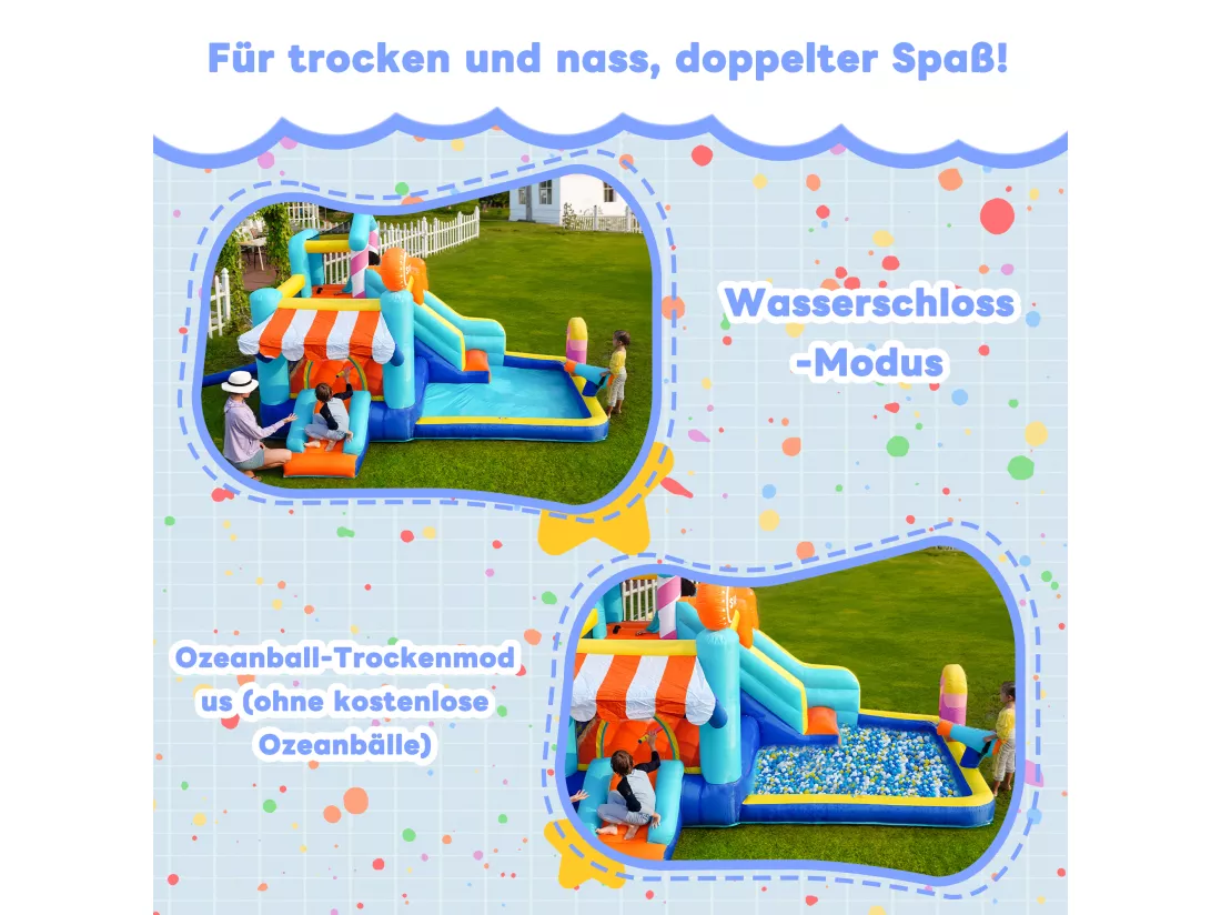 Château gonflable parc aquatique 7 en 1 pour enfants - 395 x 340 x 236cm - en oxford - avec souffleur - bleu