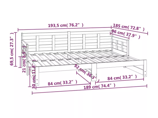 Lit coulissant sans matelas blanc 2x(90x190) cm