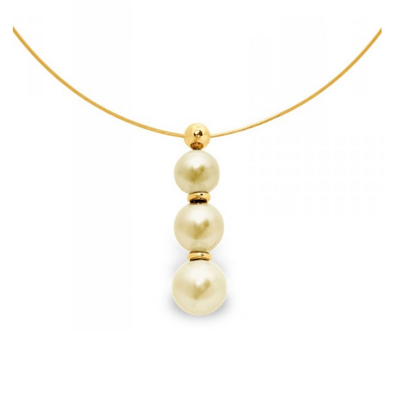 Collier Cable en Or Jaune 750/1000 et 3 Perles d'eau douce Dorées
