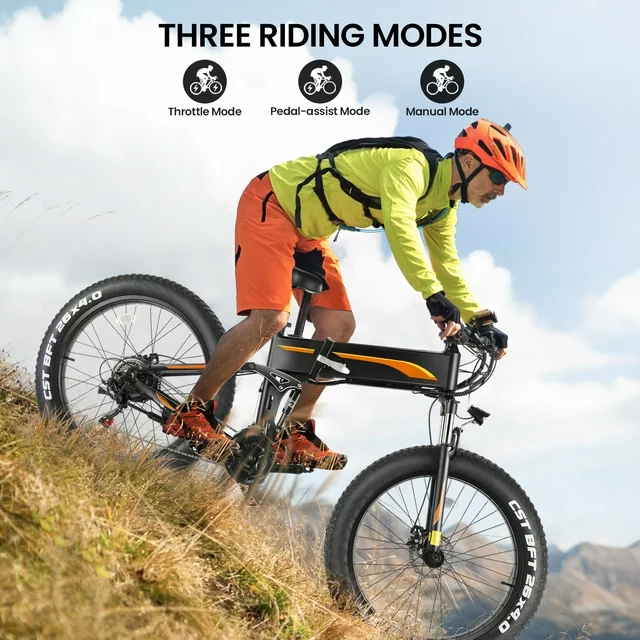 Bicicleta elétrica Funcid, aro 26x4 com pneus largos, 500W, dobrável, para adultos, com bateria de 48V 10Ah.