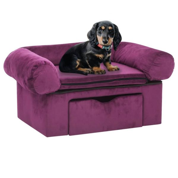 Sofá para Cães com Gaveta 75x50x38 cm Pelúcia Bordô - 171081