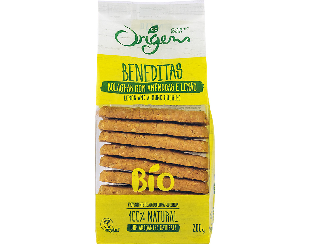 BOLACHAS BENEDITAS ORIGENS BIO AMÊNDOAS E LIMÃO 200G