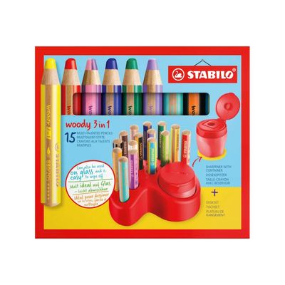 STABILO woody 3 in 1 - 15 crayons de couleur + taille-crayon