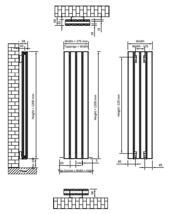 Eastbrook Hadleigh radiator 30x120cm aluminium 779W antraciet
