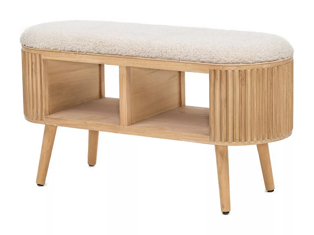 Banc avec rangement en pin et bouclettes blanc