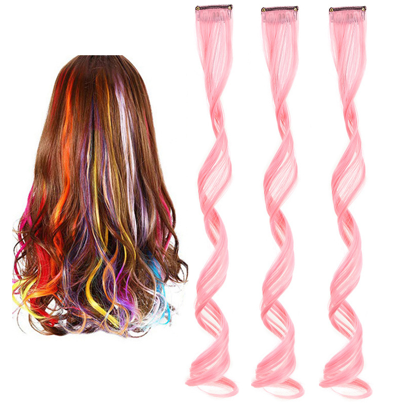 (3er Set) Kunsthaar Extensions Clip-In Strähnen Gewellte Haarverlängerung - Rosa
