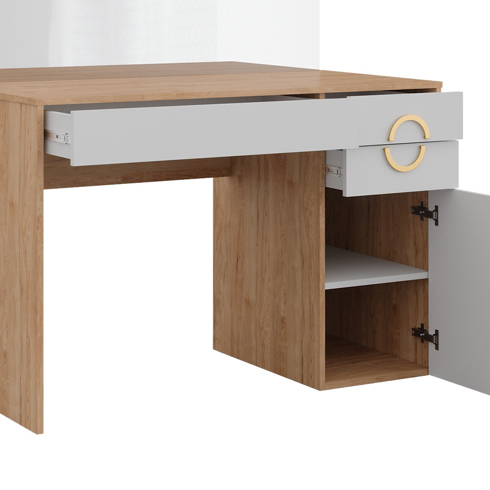 Vicco Schminktisch Adela Natural Rockford Hickory Weiß, 115 x 76 cm mit Spiegel