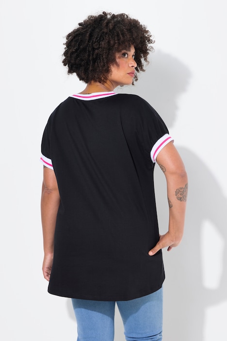 Sweater, oversized, V-Ausschnitt, Streifenbündchen