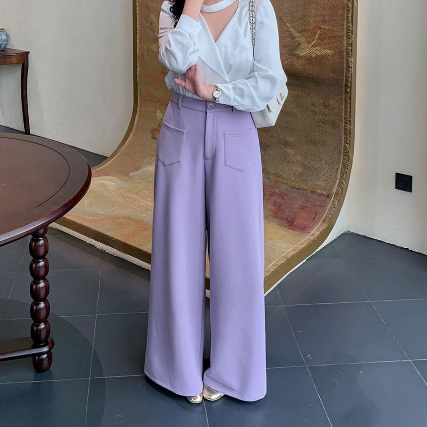 Tripoly - Plus Size High Rise Plain Wide Leg Broek