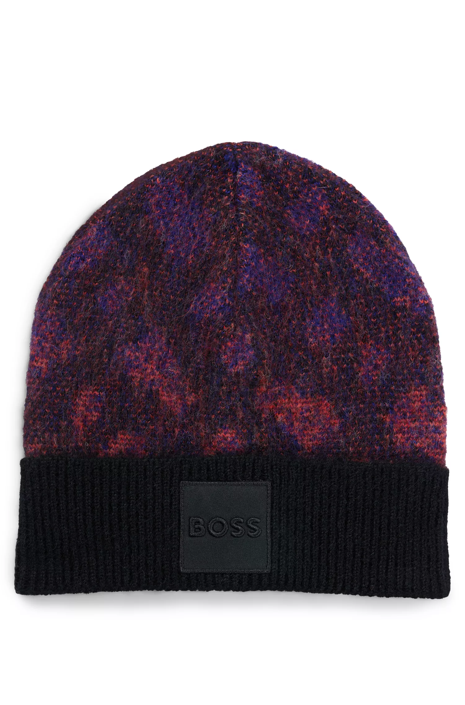 Gorro BOSS preto em tecido escovado com monogramas em degradê.