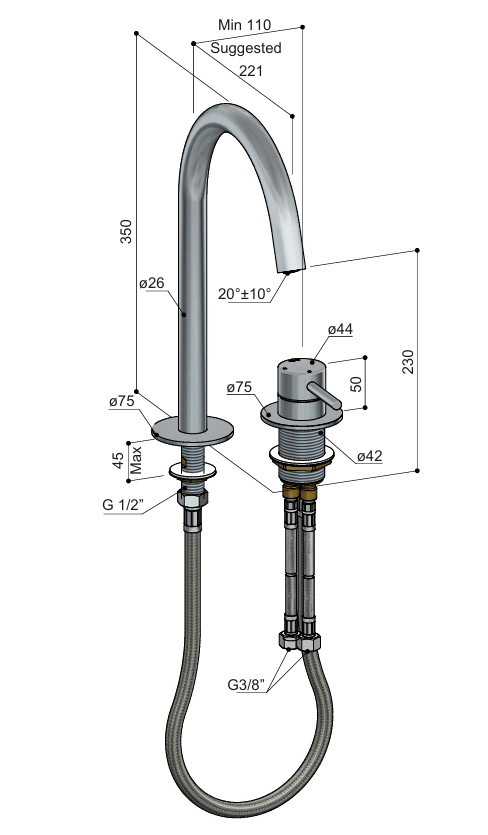 Hotbath Buddy 2-gats hoge wastafelkraan geborsteld koper PVD