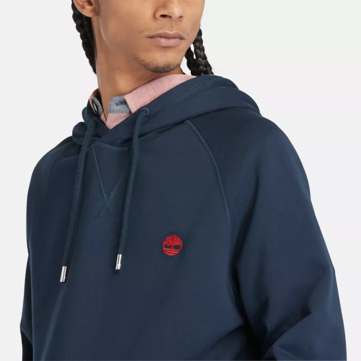 Sweat à capuche à envers bouclé pour homme en bleu marine