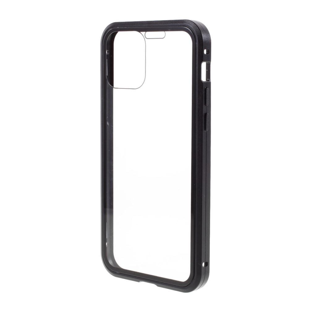iPhone 12 / iPhone 12 Pro Magnetische Alu Schutzhülle mit Panzer Glas Backcover   Displayschutz (Magnet-Technologie) - Schwarz