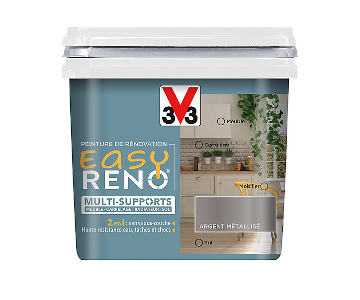 Peinture de rénovation multi-supports V33 Easy Reno argent métallisé 0,75L