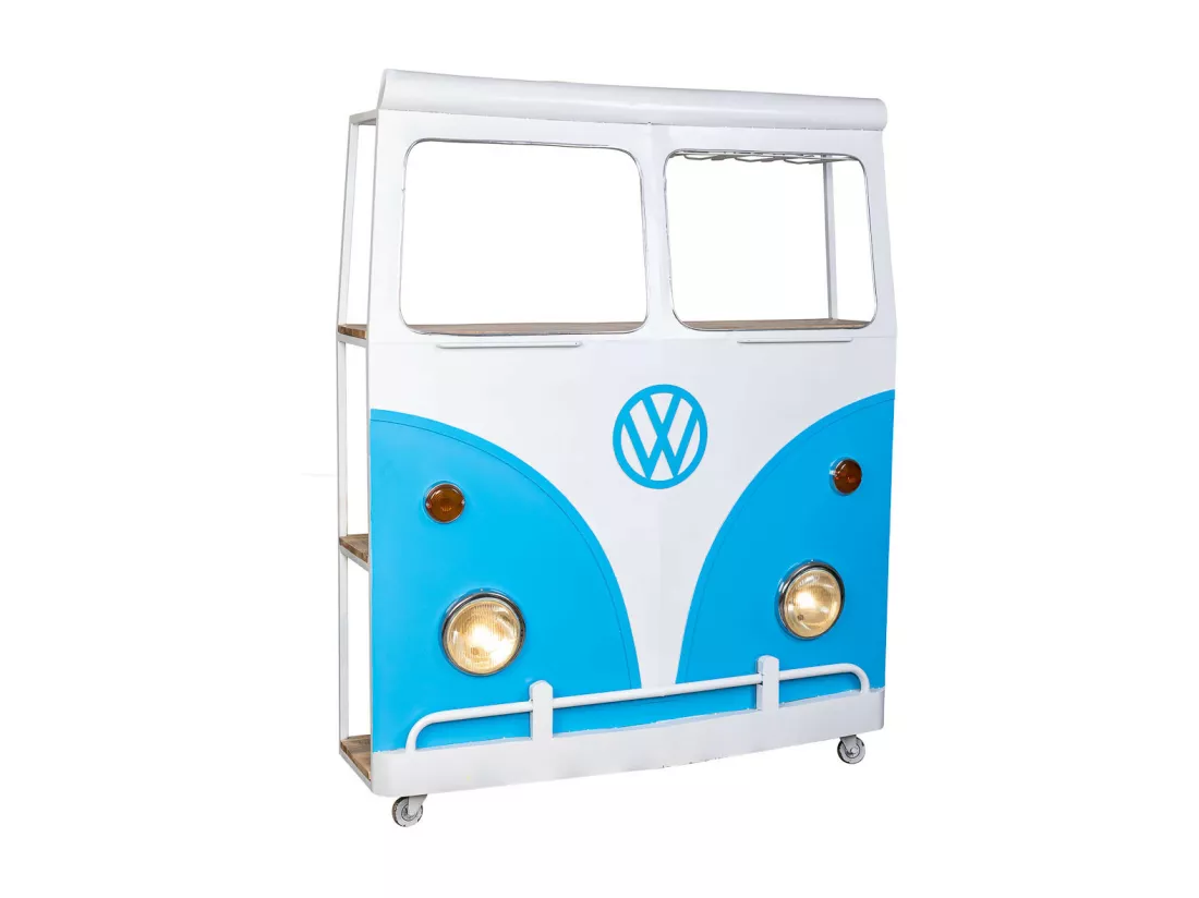 Camionnette casier à bouteilles en métal et bois bleu 135x40x178h