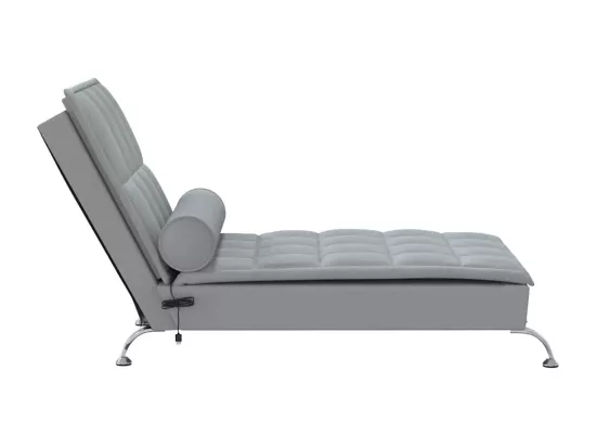 Chaise longue de massage avec traversin gris clair tissu