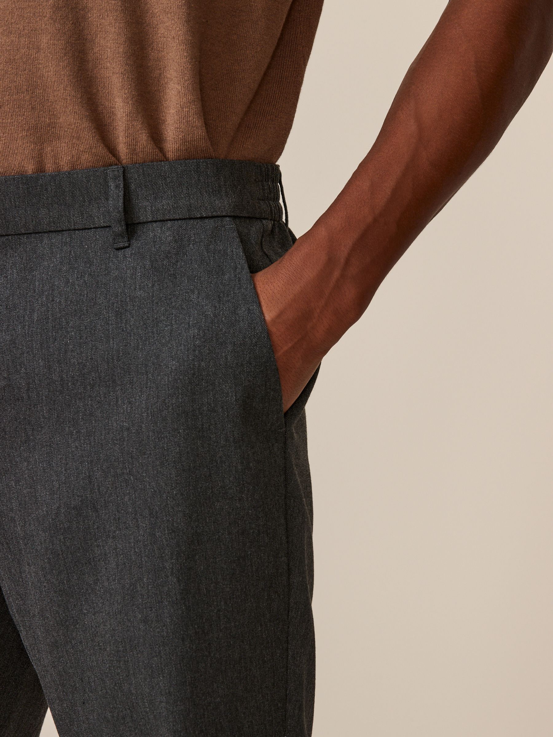 Grijs - Elasticated Waist Plain Front Smart Joggers
