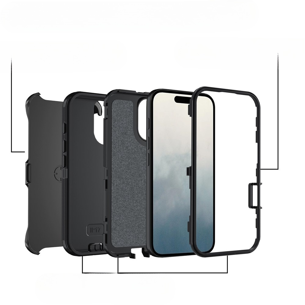 iPhone 17 Outdoor Hybrid Schutz Hülle Defender   Gürtel Clip Holster - Schwarz