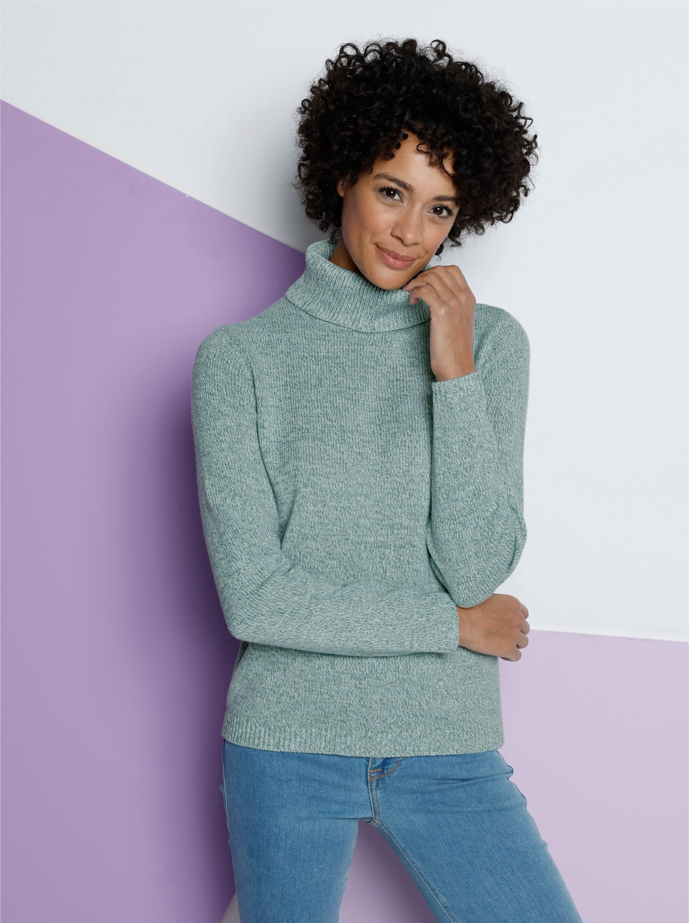 Rollkragenpullover in Melange-Optik