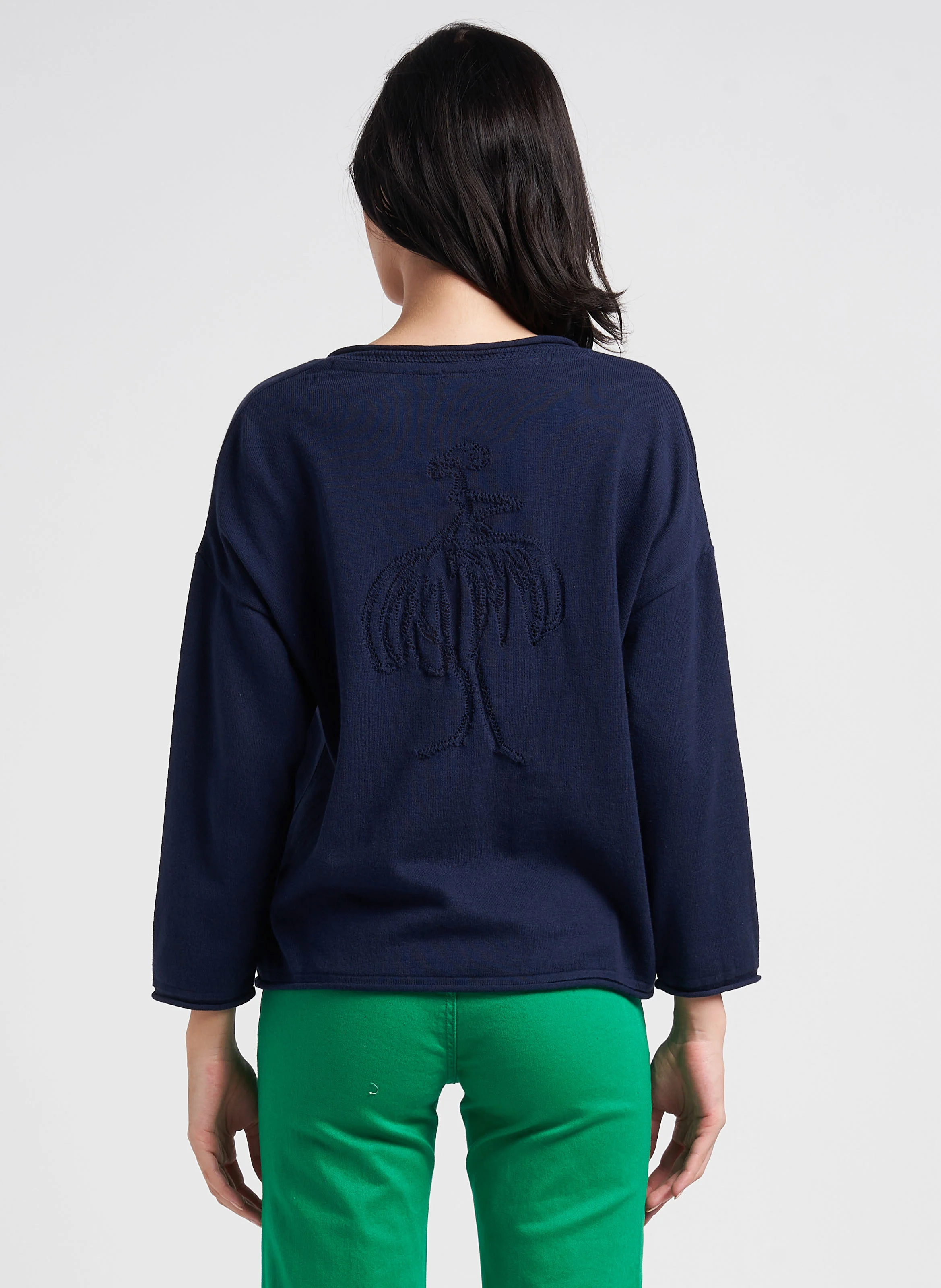 Pull col V évasé en coton | Bleu