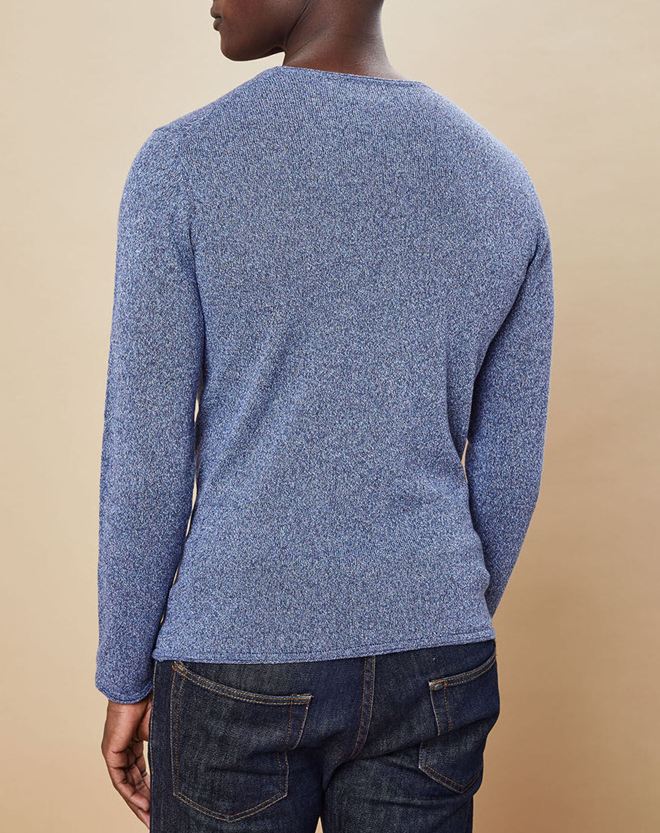 Hartford Pull en Coton & Lin Crew bleu chiné