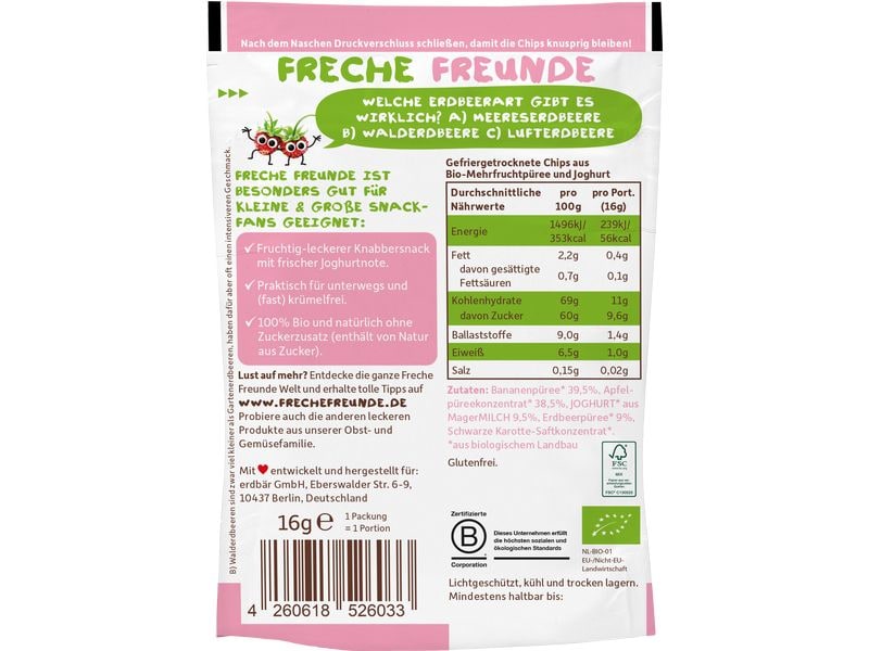 Freche Freunde Knabberspass Smoothie Chips Banane, Apfel, E Gefriergetrocknete Chips aus Bio-Mehrfruchtpüree und Joghurt