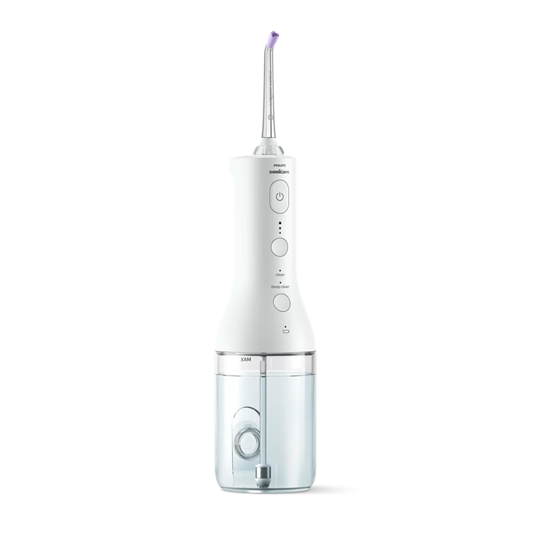 (6-tlg. Set) 250ml Sonicare Power Flosser 3000 Kabellose Wasser Munddusche Zahnreinigung mit Aufbewahrungstasche (HX3826/31) - Weiss