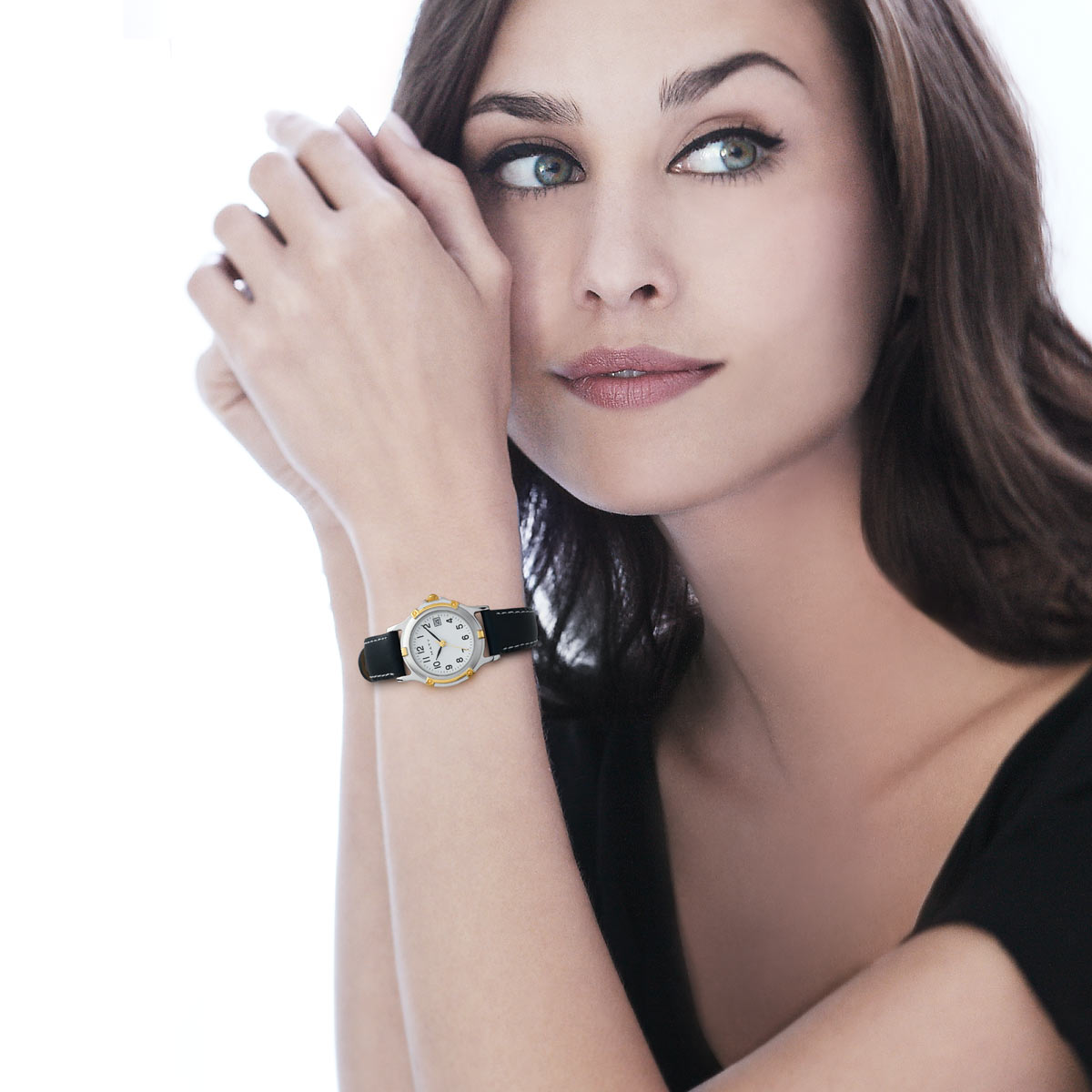 Montre femme chromée bracelet cuir bleu