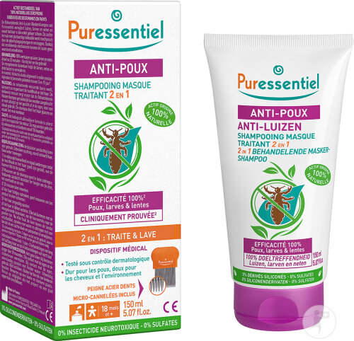 Puressentiel Anti-Poux Shampoing Masque Traitant 2en1 Flacon 150ml + Peigne 1 Set