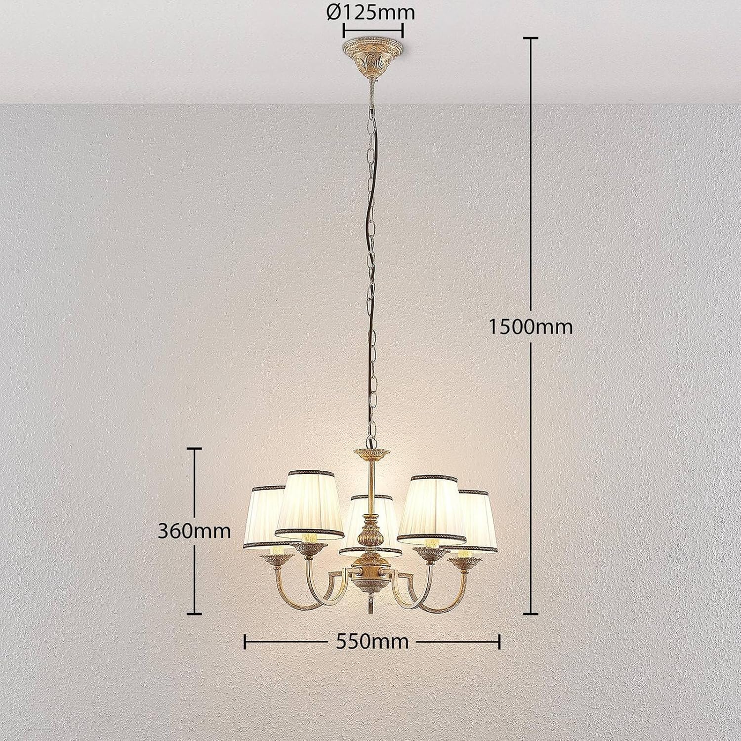 Lindby Kronleuchter Lumiel (Landhaus, Vintage Rustikal) in Bronze aus Textil (5 flammig E14) - Pendelleuchte Hängelampe Lüster Lampe Deckenleuchte Deckenlampe Wohnzimmerleuchte