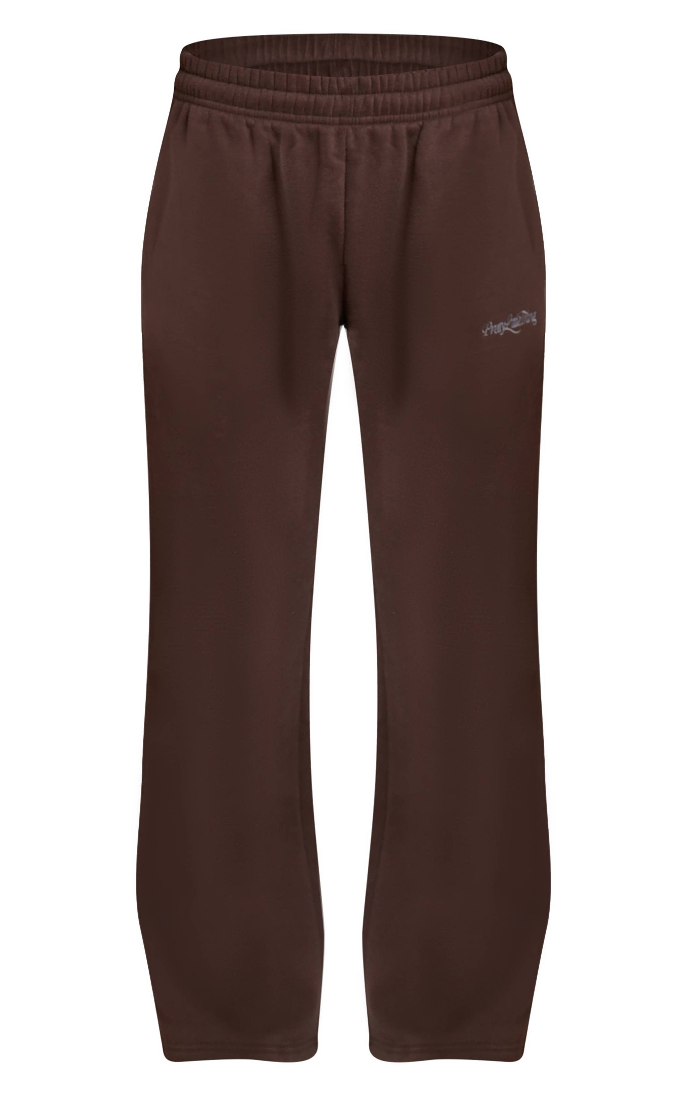 Marron Prettylittlething Pantalon De Jogging Droit En Molleton De Coton
