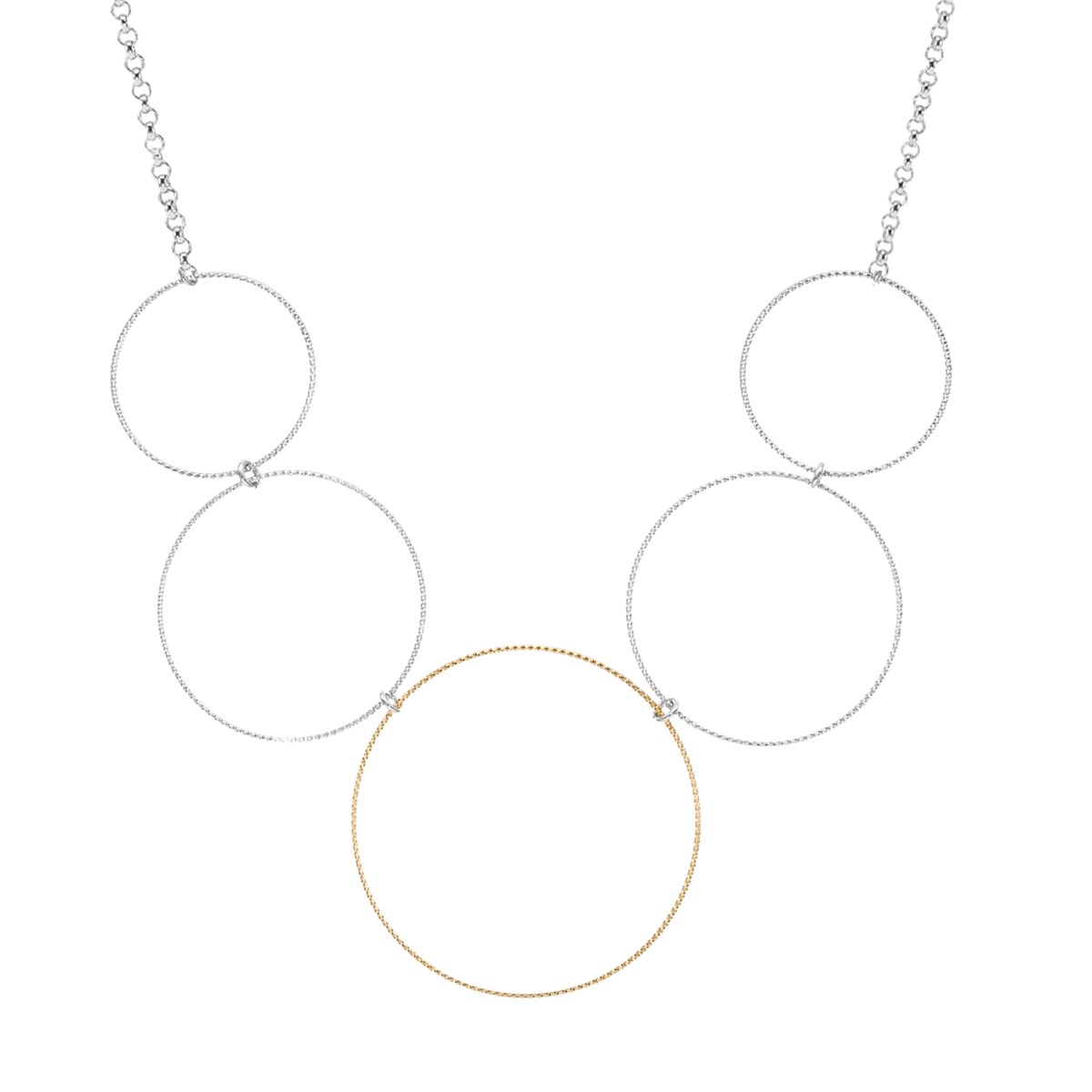 Collier Argent Rhodié Doré Cercles Diamantés