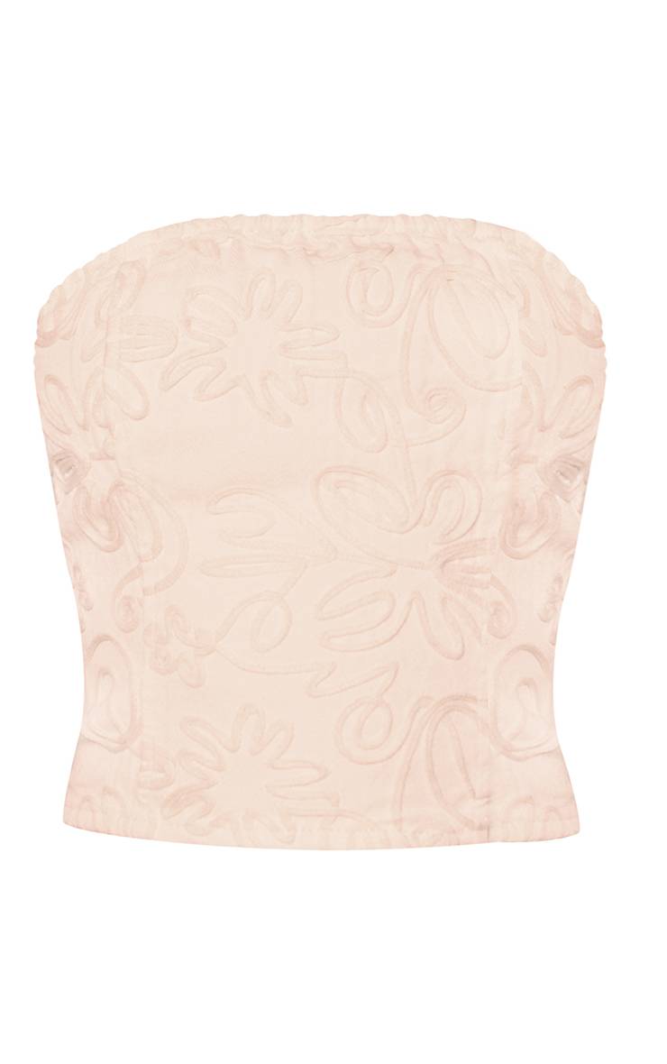 Ecru Top Bandeau En Denim Brodé Floral