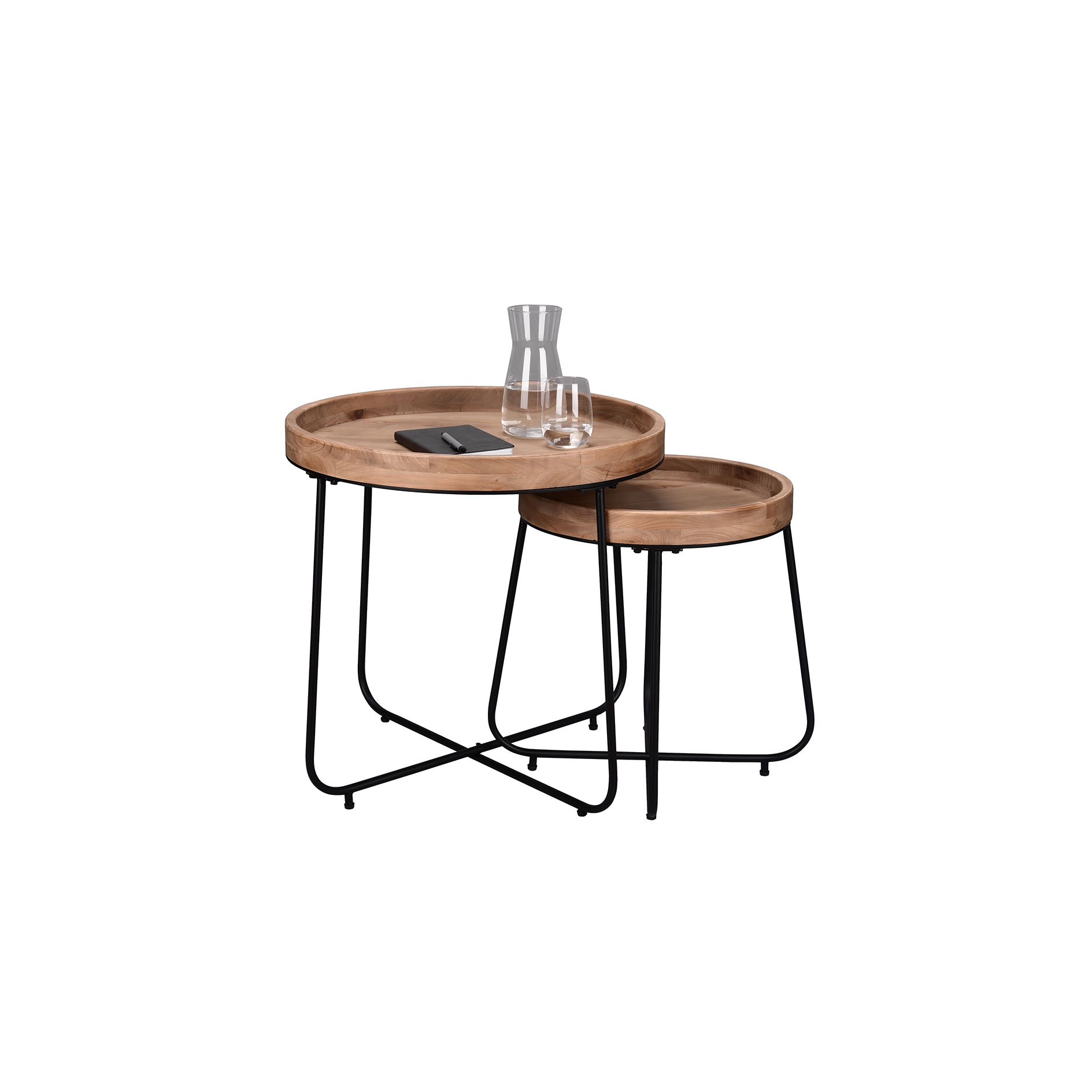 Couchtisch - natur-schwarz - Eukalyptus massiv - Ø 48 cm