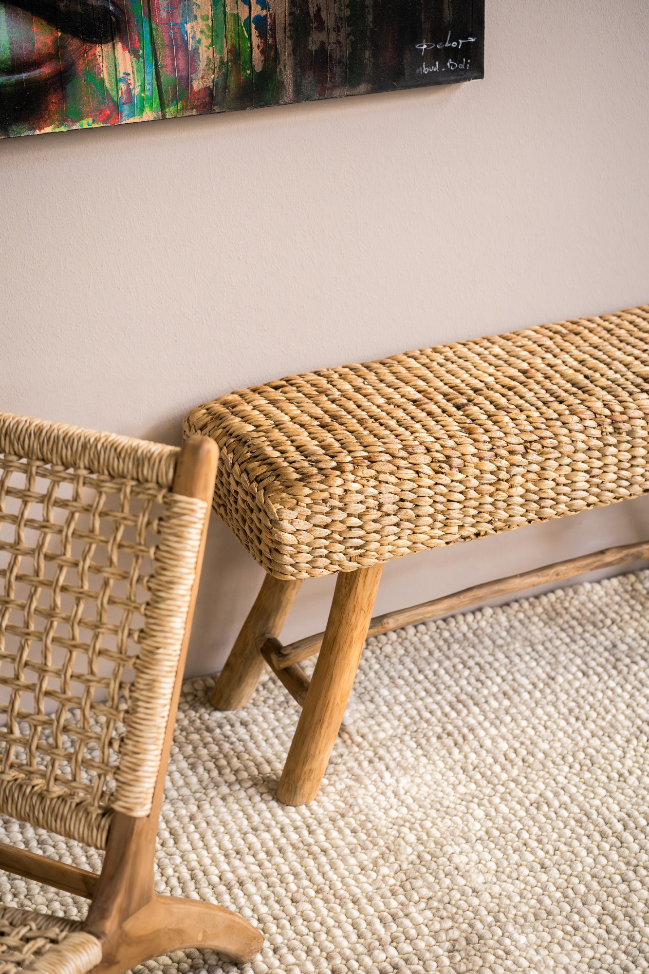 Bank 'Bumipul', aus Teak und Wasserhyazinthe, B 95 cm, H 49 cm, L 35 cm von fischer's lagerhaus