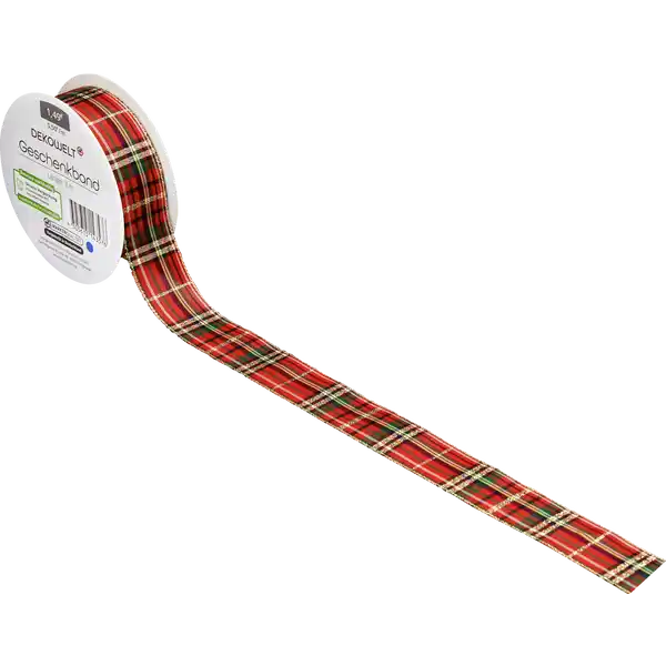 Geschenkband Karo rot / grün / gold