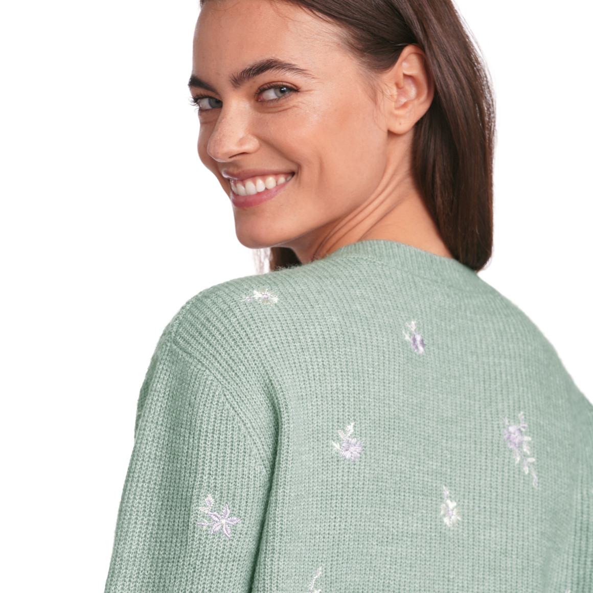 Gina Damen Strickpullover mit Stickerei salbei