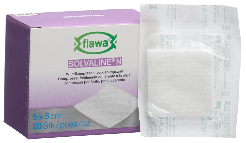 FLAWA Solvaline N Kompressen<br>20 Stück, 5x5cm, steril