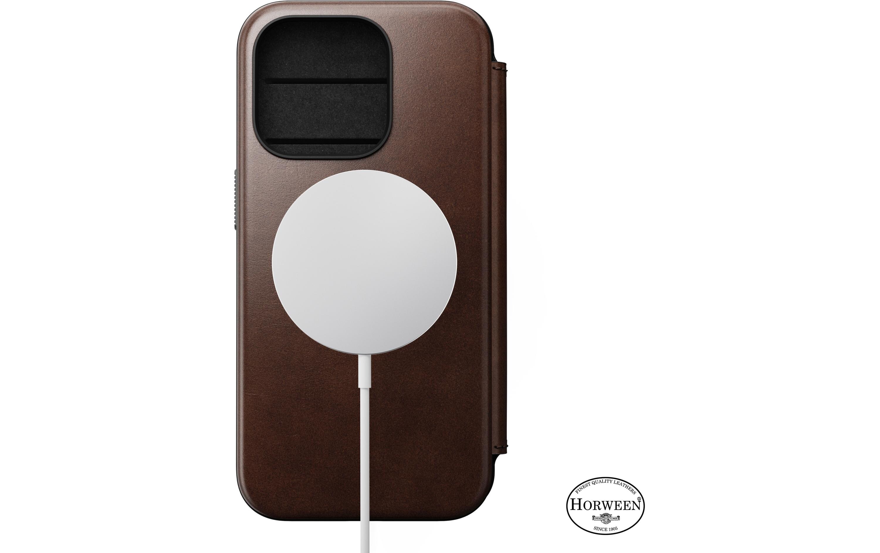 Modern Horween Leather Folio iPhone 15 Pro RostbraunModernes Horween-Leder Folio für das Apple iPhone 15 Pro