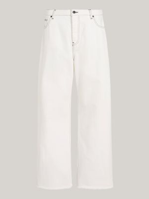 Calça jeans branca folgada de cintura média