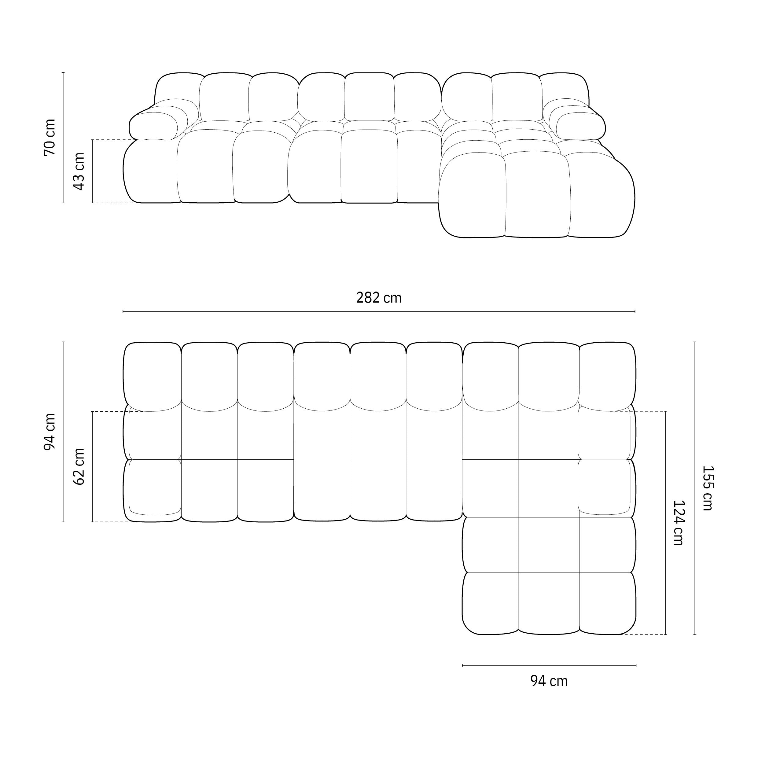 Milo Casa Tropea Modulaire Modulaire 3-zitsbank met Hocker - Zwart