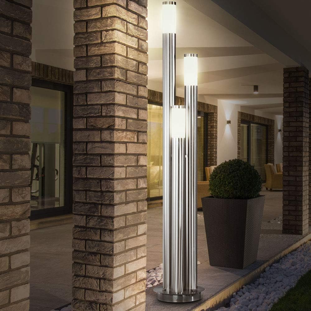 GLOBO LED Steh Leuchte 3-Säulen Edelstahl Stand Lampe Außen Garten Wege Beleuchtung