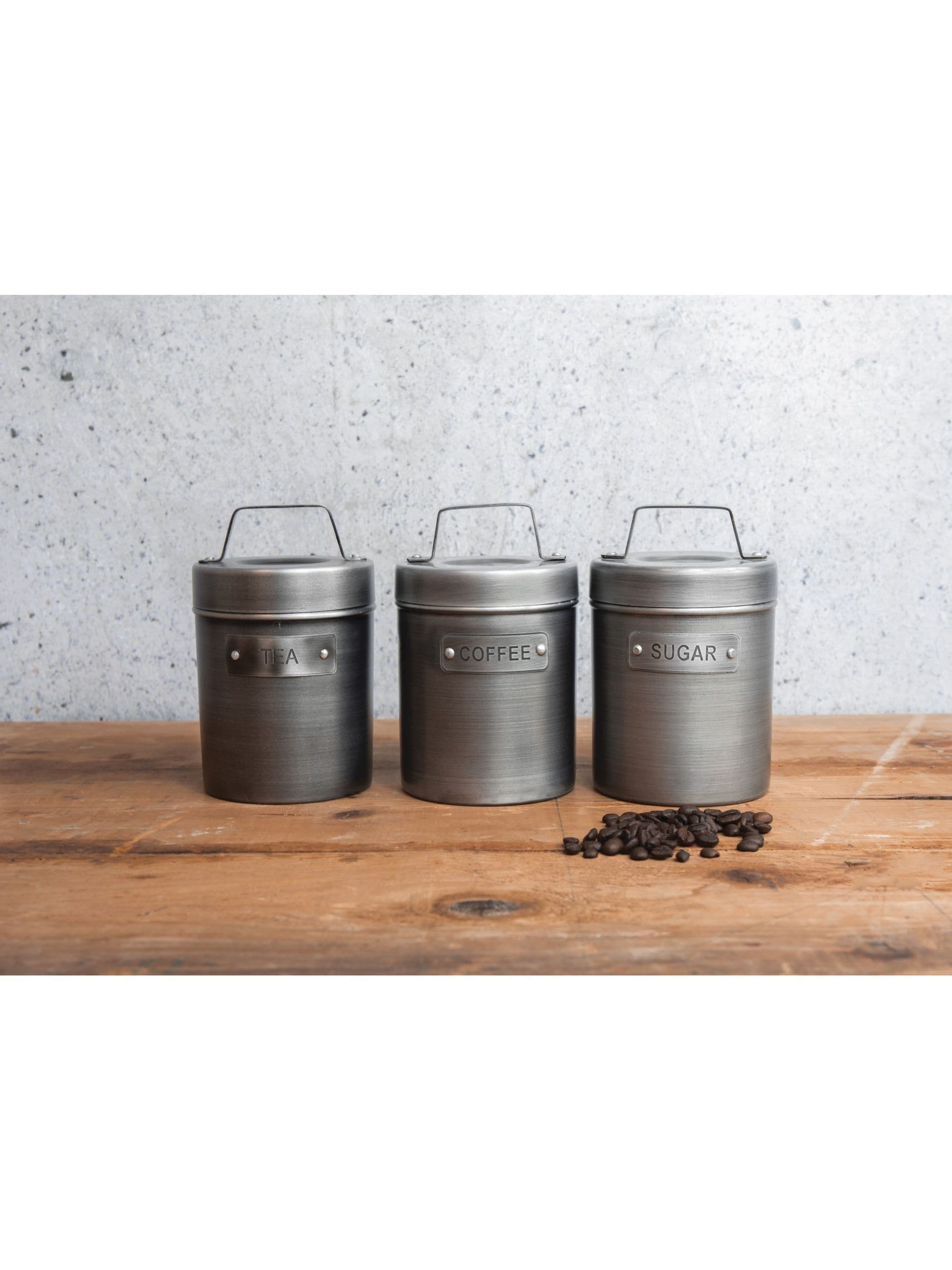 Kitchencraft Set of 4 Metal Coffee Sugar and Tea Canisters