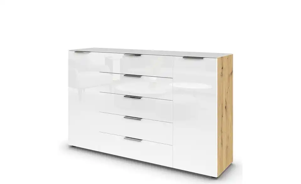 Sideboard verchromt 160 cm Weiß, Eiche Artisan (Nachbildung)