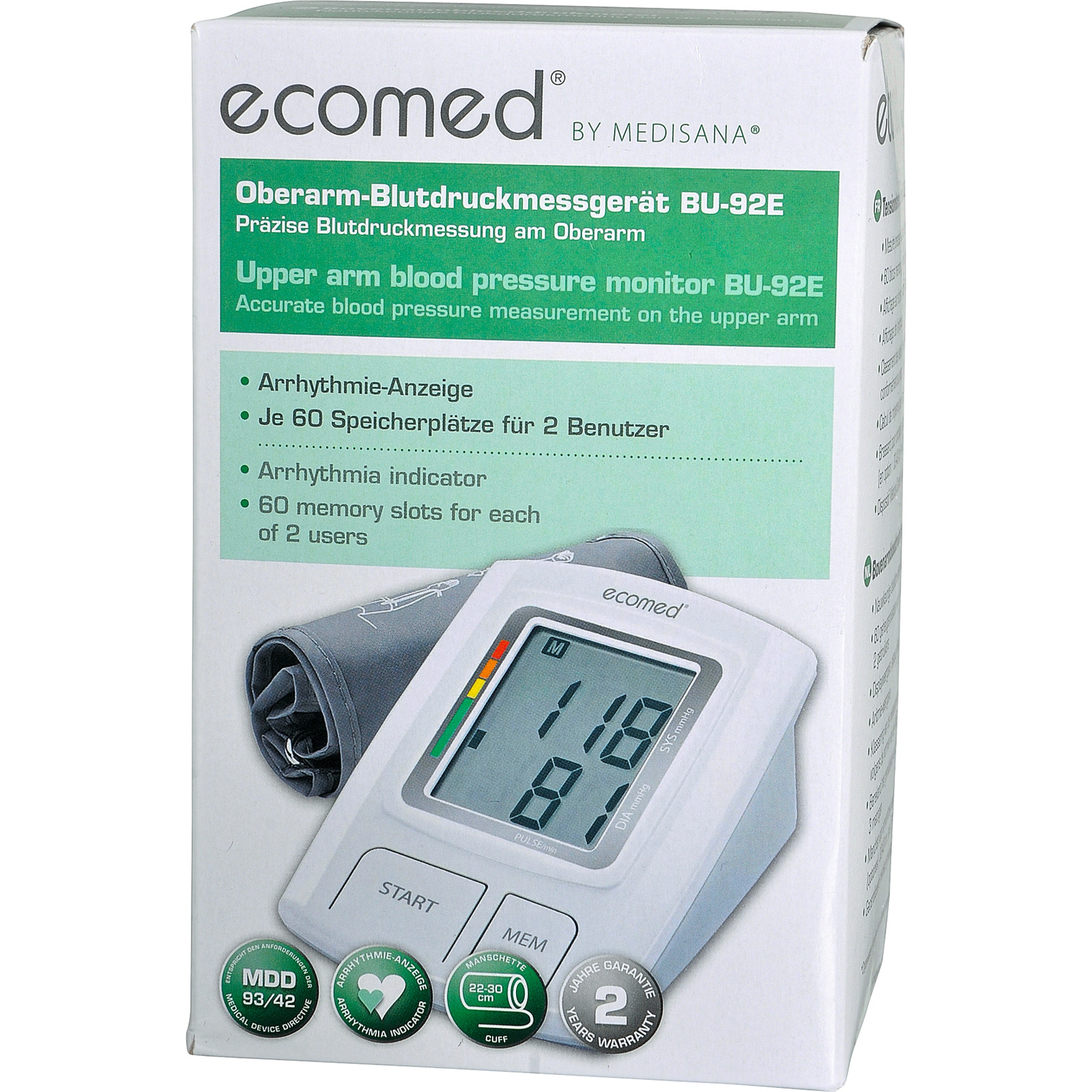 Ecomed Oberarm Blutdruckmessgerät BU-92E
