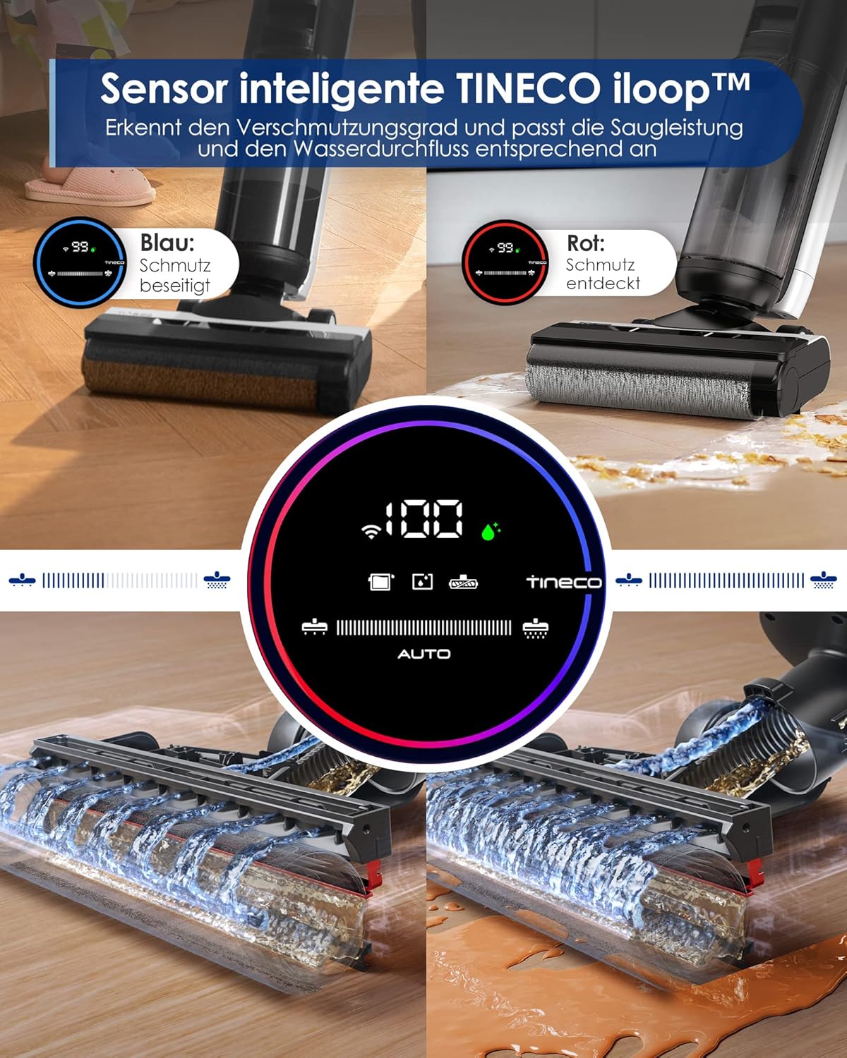 Tineco Floor One S5 Smart Nass-Trocken-Sauger mit iLoop Technologie, All-in-One-Nass Trockensauger Kabellos mit Dual-Tank-Design | Selbstreinigung LED-Display, Wi- Fi, App