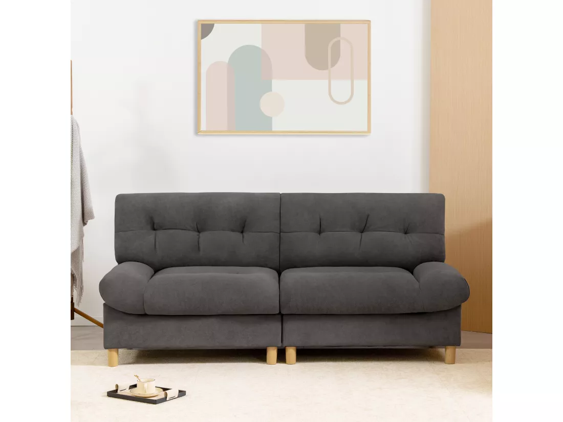 URBAN MEUBLE Canapé velours teddy gris 2 places pieds bois