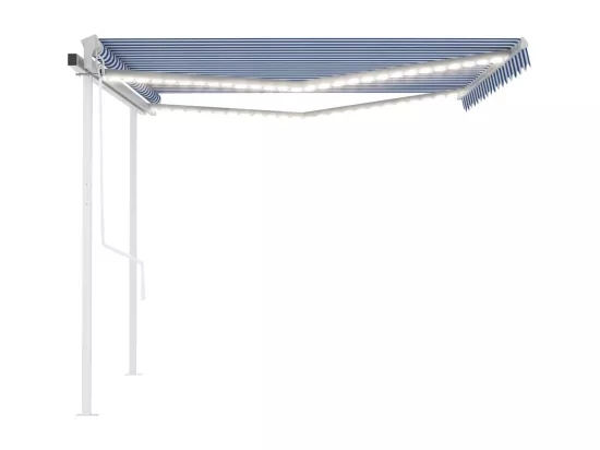 Auvent automatique avec capteur de vent LED 4x3 m Bleu et blanc